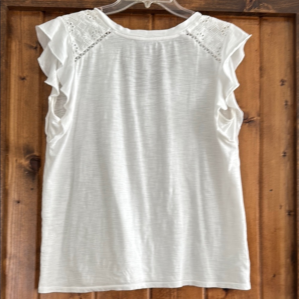 LOFT Cream Sleeveless Blouse with V-Neckline - Picture 2 of 5